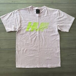 HUF Mens T Shirt Size M Lavender Neon Green Logo Short Sleeve Crew Neck Cotton